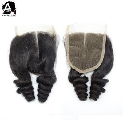Angelbella Loose Funmi Swiss Lace Closure Middle Part 4X4 Human Remy Hair Frontal Front