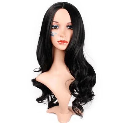 26inch Black Color Synthetic Long Body Wavy Wigs Human Hair