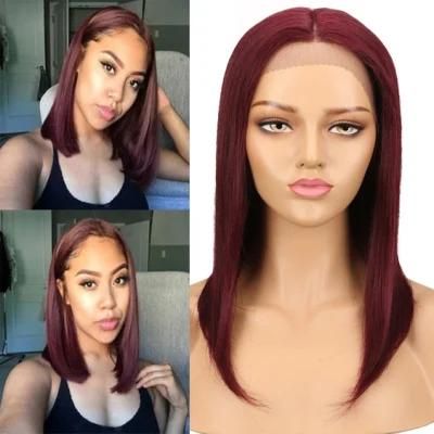 Short Bob Lace Front Human Hair Wigs with Baby Hair Pre Plucked Remy Hair Wigs Dark Red 99j