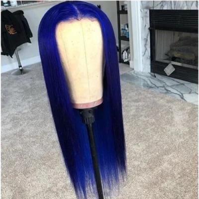Riisca Lace Front Wig Pre Plucked with Baby Hair Brazilian Remy Straight Lace Front Wig Blue Human Hair Wigs