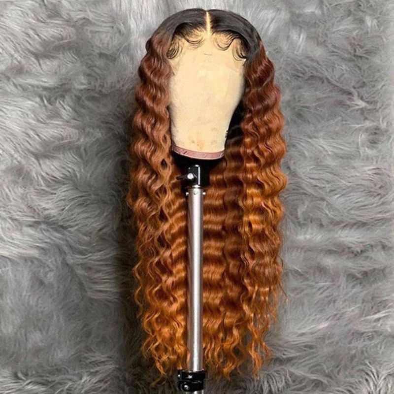 Deep Wave Dark Blue Ombre Colored Remy Hair Lace Part 13X4 Brazilia Human Hair Wigs 150% Pre Plucked with Baby Hair for Women