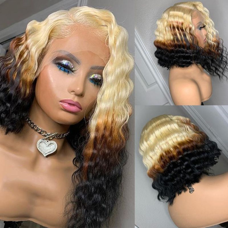 Deep Wave Ombre Blonde Colored 613 Lace Front Wig for Black Women Frontal HD Transparent Bob Wig