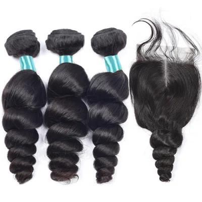 Loose Wave Bundles with Closure Lace Closure with Bundles Brazilian Loose Wave Human Hair Bundles with Closure