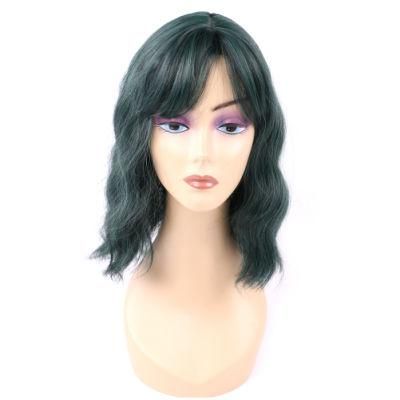 Wholesale Synthetic Fiber Ombre Green Short Wig Wavy Bob Wig with Bangs