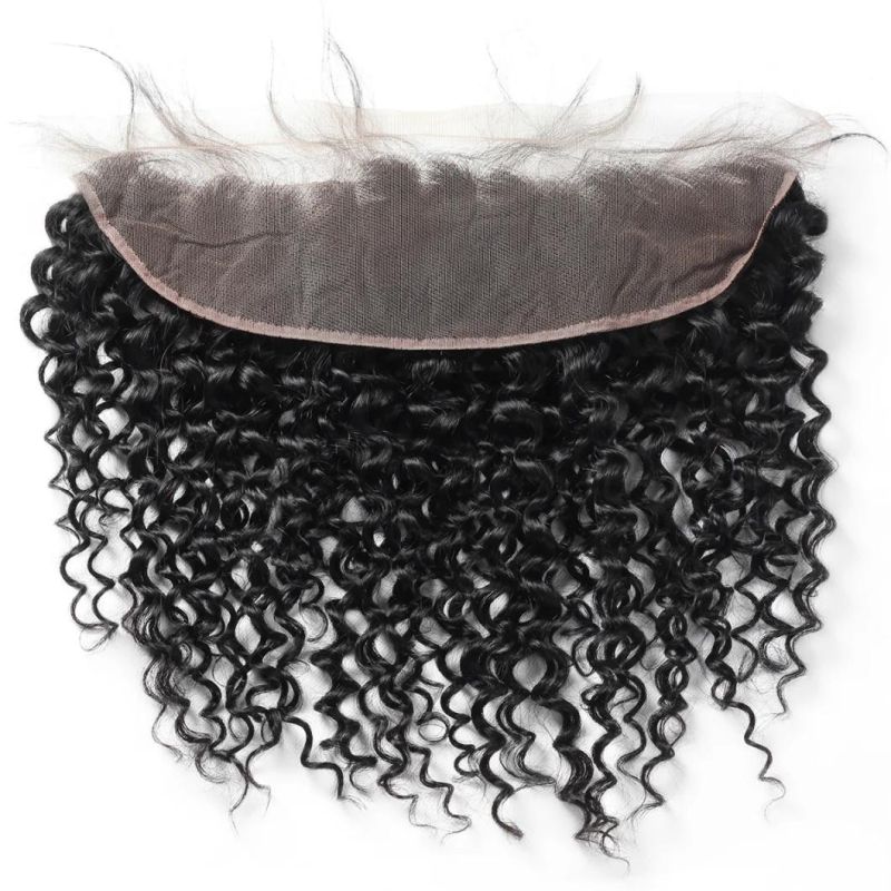 9A 13*4 Lace Frontal Closure Virgin Non-Remy Kinky Curly Free Part Hair Weaving #Black