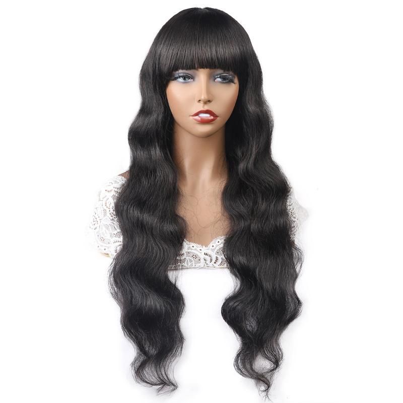 Cheap Wholesale Human Hair Wigs with Bangs Body Wave Virgin Brazilian Hair Machine Made