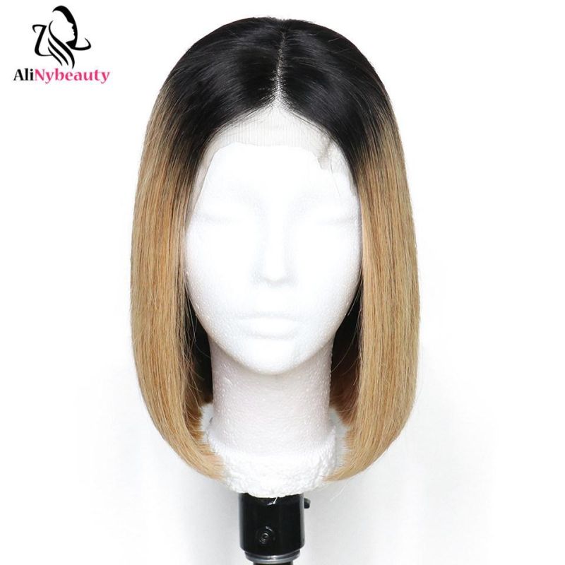 100% Brazilian Human Hair Bob Lace Wig Natural Straight 1b/27#