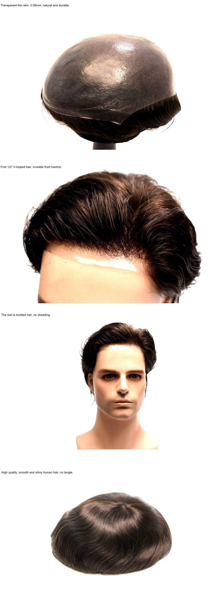 Thin PU Men′s Toupees