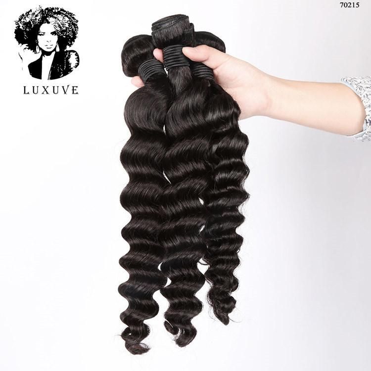 Luxuve Wholesale Deep Wave Bundles with Frontal, Aliexpress Hair Weave 40 Inch, Bulk Virgin Deep Wave Twist Human Hair Extension