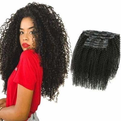 Kbeth Human Hair Extension Clip in for Sex Black Women 2021 Fashion Natural Black Afro Kinky Curly Clips in Human Hair Extensions 7PCS/Set120g