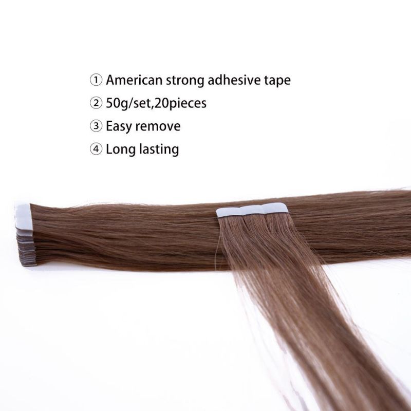 Hair for Woman Straight PU Skin Weft Adhesives Hair Extensions 16" 20" 24" Blonde Color Hand Tied Tape in Remy Human Hair