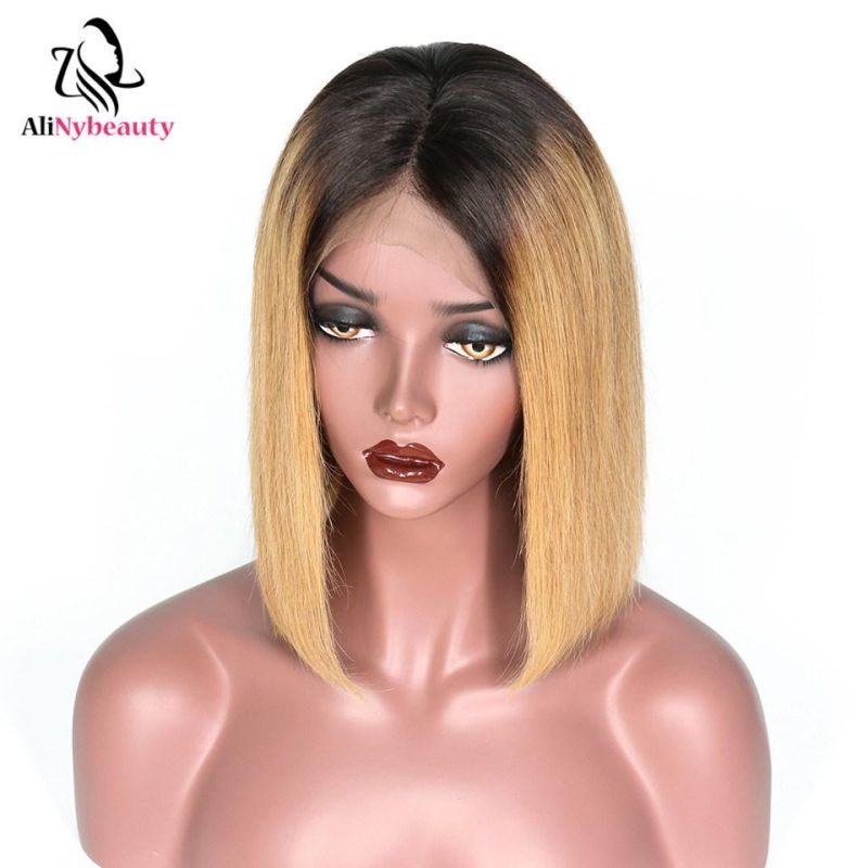 Alinybeauty Short Bob Lace Wig Straight Brazilian Human Hair