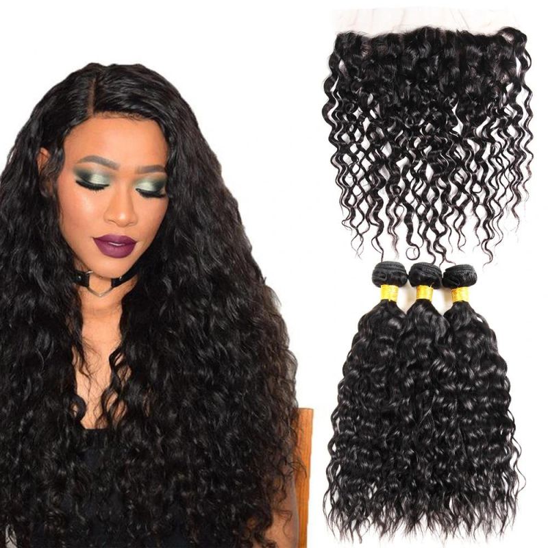 Alinybeauty New Trendy Raw Brazilian Water Wave 3 Bundles with Frontal