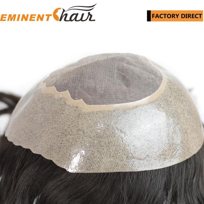 Human Hair Stock Mono PU Edge Men′ S Toupee
