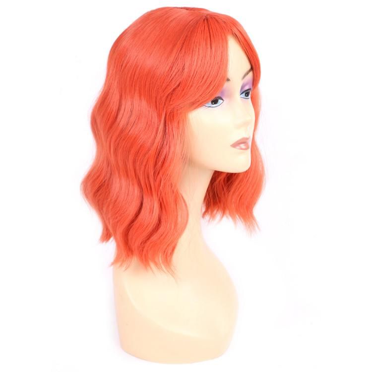 Wholesale Synthetic Fiber Ombre Orange Short Wig Wavy Bob Wig with Bangs