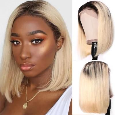 13X4 Short Bob Lace Front Wig Human Hair 150% Density 14inch Ombre Color T1b/613