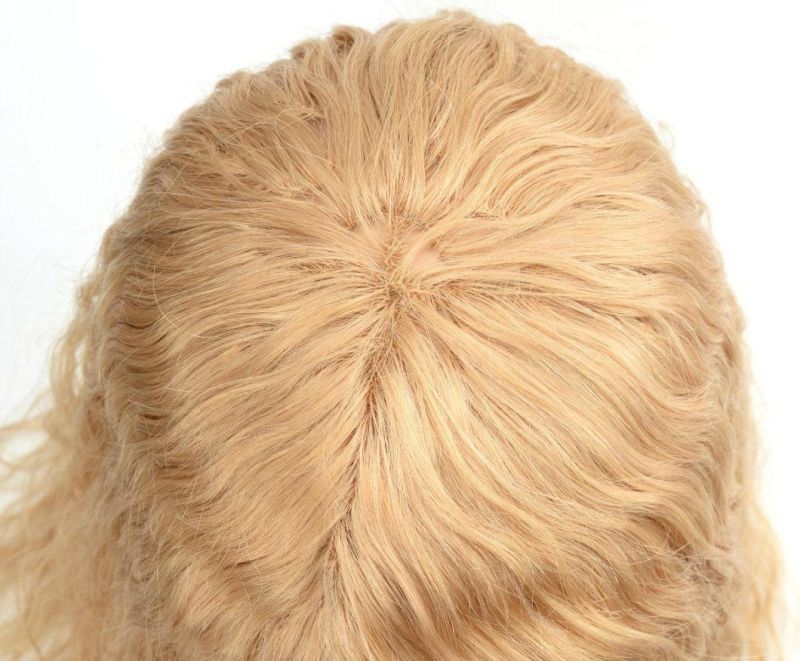 100% Blond Color Full PE Line Handtied Top Grade Remy Virgin Hair Women Topper Toupee