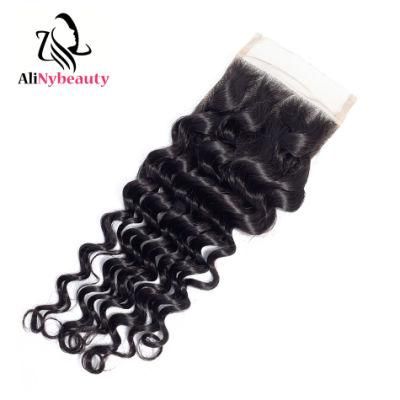 Alinybeauty Wholesale Indian Human Hair 4X4 Deep Wave Lace Closure