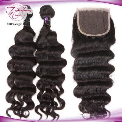 Top Swiss Lace Closure Virgin Human Hair Loose Curly Bundles