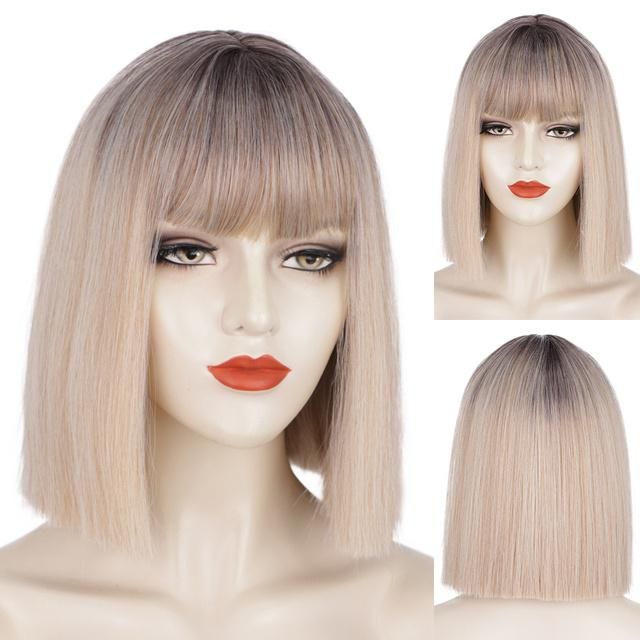 Wholesale High Quality 12 Inch Short Wig Two-Tone Color Bobo Wigs Silky Straight Synthetic Human Hair