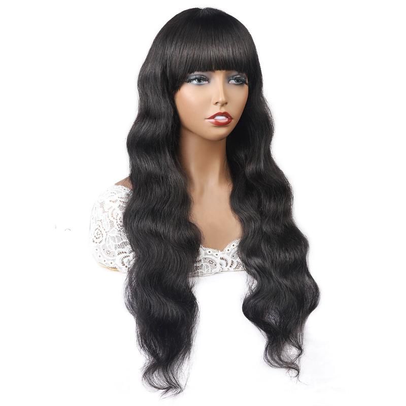 Cheap Wholesale Human Hair Wigs with Bangs Body Wave Virgin Brazilian Hair Machine Made