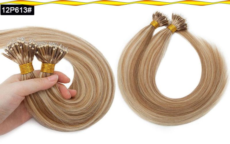 Real Human Hair Nano Ring Hair Extensions Machine Remy Pre-Bonded Straight Micro Beads Nano Tip