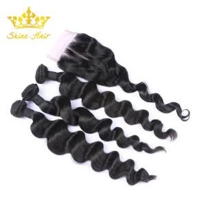 Unprocessed Brazilian Human Hair with Virgin Hair Bundles of Loose Wave Natural Color