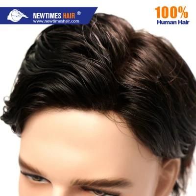 Lace with PU Around Natural and Breathable Human Hair Lace Men Wig