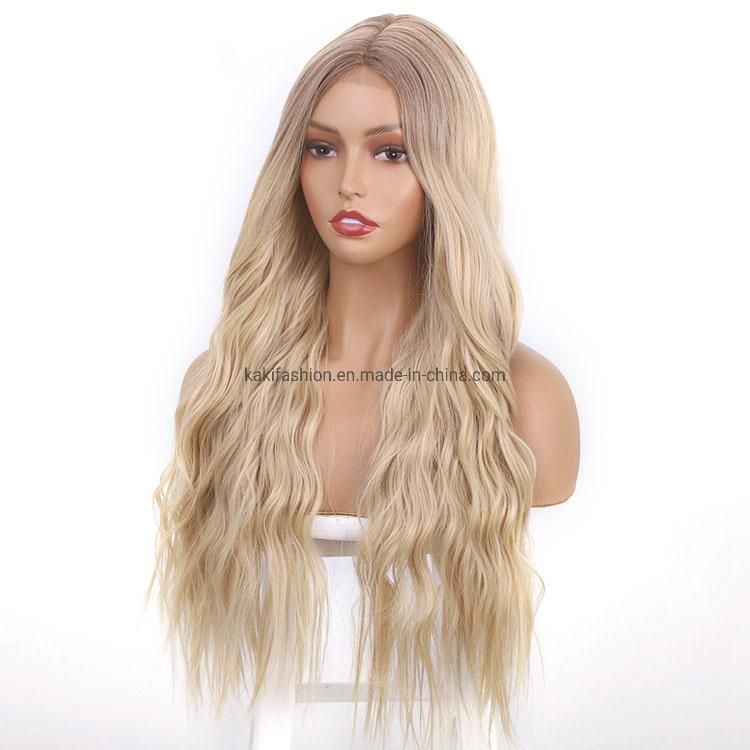 Synthetic Wig Colored Bloned Hair Long Body Wavy Middle Part High Quality Good Premiun Wig