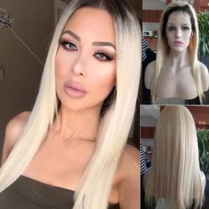 Beauty New Arrival 14 Inch Short Silky Straight Dark Root Full Lace Wig 613 Ombre Blonde Hair Virgin Hair