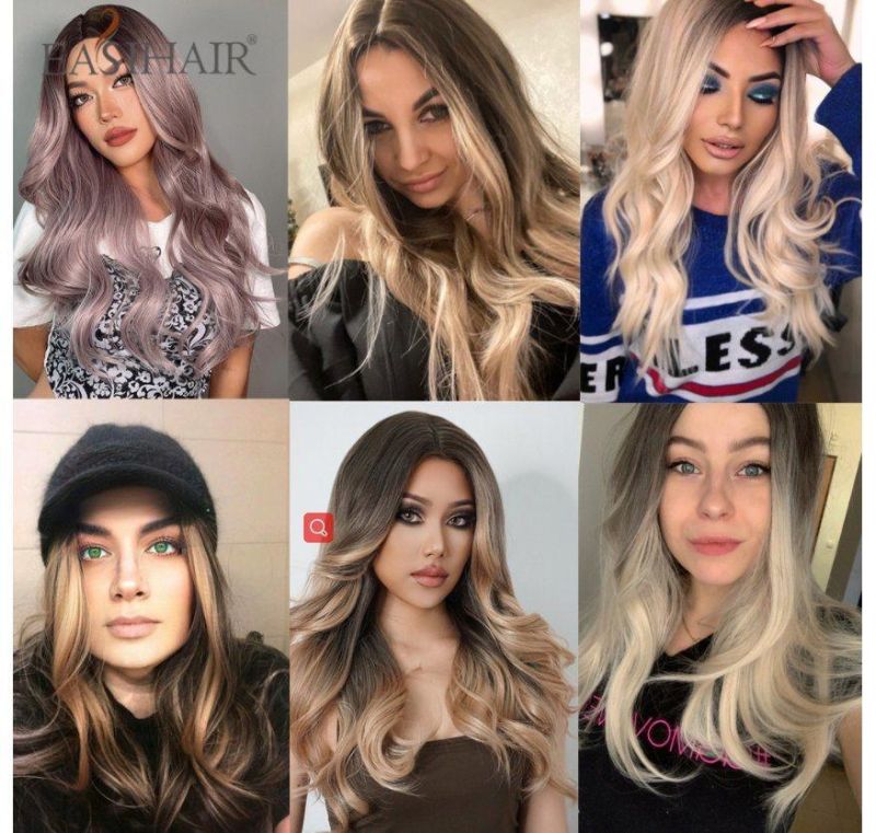 Freeshipping Ombre Brown Light Blonde Platinum Long Wavy Middle Part Hair Wig Cosplay Natural Heat Resistant Synthetic Wig for Women Dropshipping Wholesale