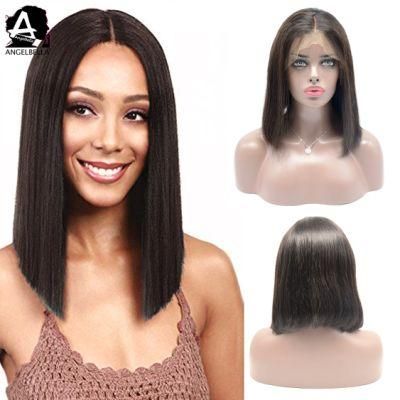 Angelbella 150% 180% 200% High Density Lace Front Wig Brazilian Natural Color 1b# Human Hair Wigs for Party