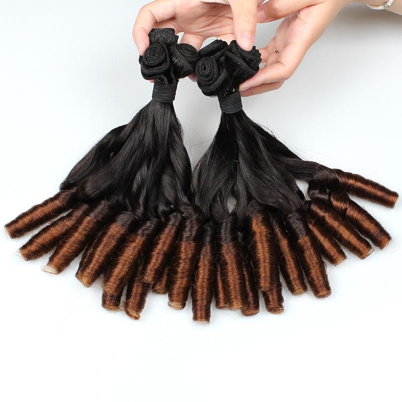 Double Drawn Remy Hair Ombre Color Straight with Curl Ends Wholesale Hair Extensions #T4