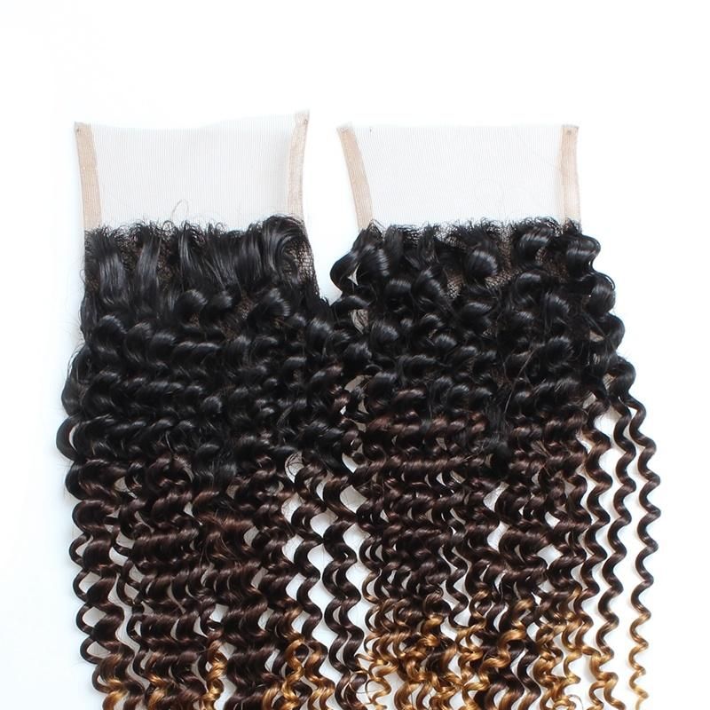 9A 4*4 Lace Front Closure Kinky Curly Remy Human Hair Weave #T3