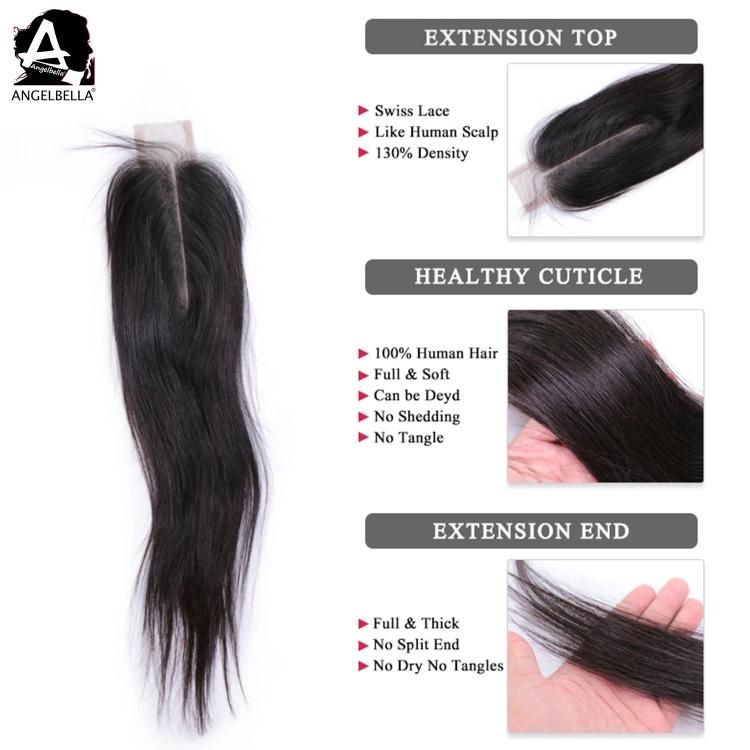 Angelbella Raw Mink Brazilian Attractive Design Lace Closures 2X6 4X4 5X5 Silky Straight Remy Hair Closure