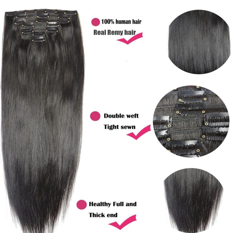 100g 20" Machine Made Remy Hair 8PCS Set Clips in 100% Human Hair Extensions Full Head Set Straight Natural Hair