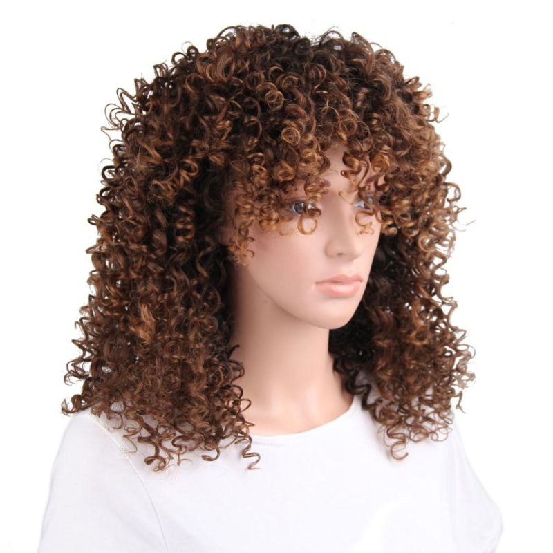 Synthetic Short Afro Curly Wigs Ombre Brown Heat Resistant Fiber Wig for Women