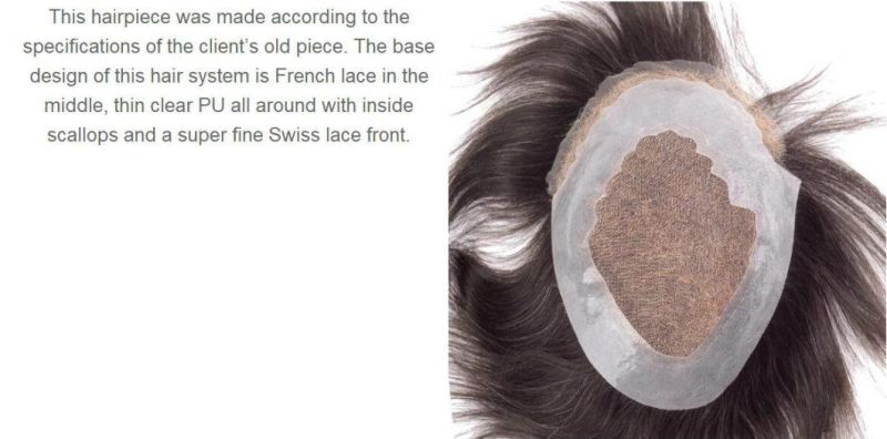 Custom Men′s Luxury Toupee - Swiss and French Lace with PU - Best Quality Men′s First Choice