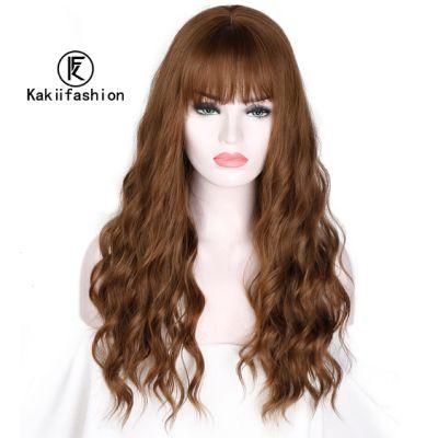 Wholesale Curly Water Wave Brown Wig with Bangs for Black Women Synthetic Hair Wigs