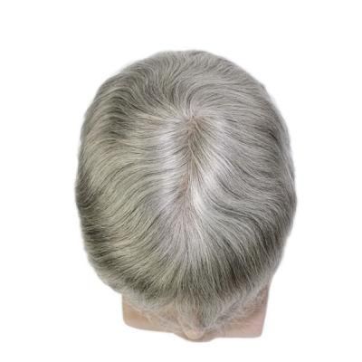 Fine Mono with French Lace Front Grey Human Hair Toupee