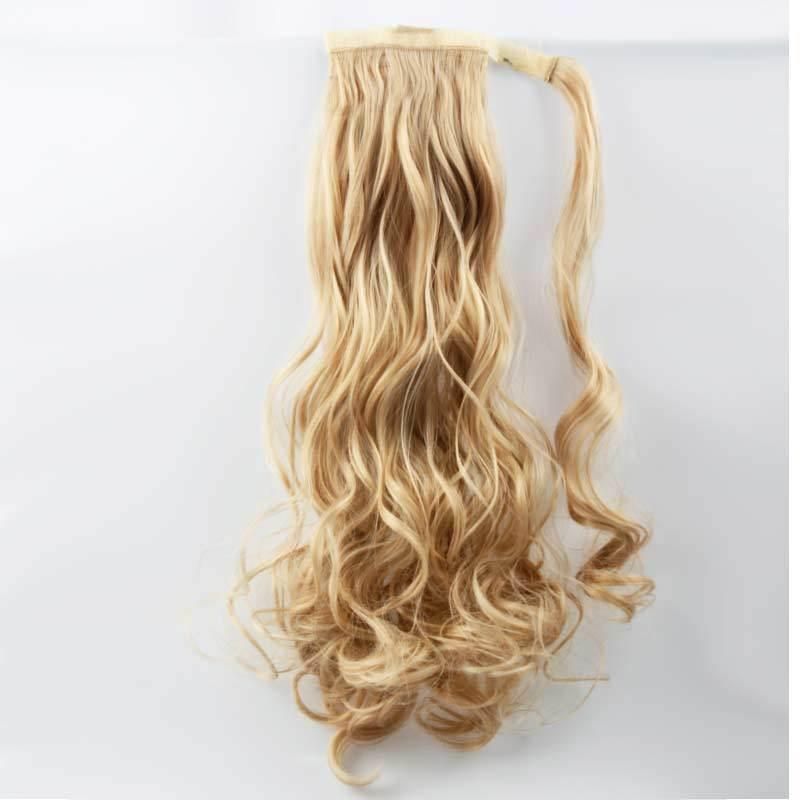 24inch Synthetic Hair Extension Ombre Blond Magic Paste Drawstring Ponytail Human Hair Bundles