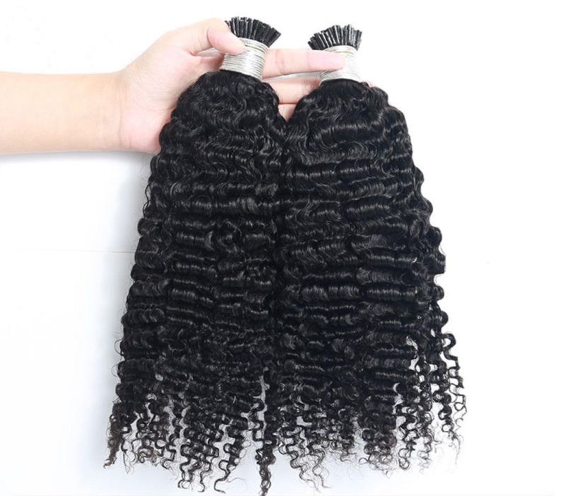 Kinky Curly I-Tip Microlinks Human Hair Extensions Brazilian Virgin Hair Weave Bundles I Tip Hair Extensions