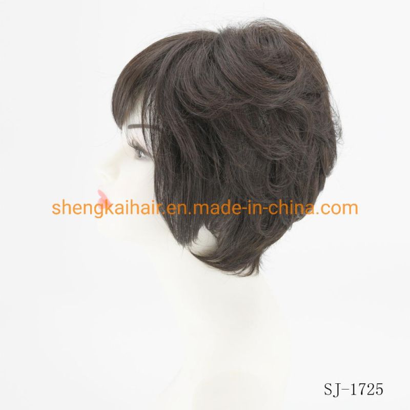 Wholesale Good Quality Handtied Human Hair Synthetic Hair Mix Curly Hair Wig with Bangs 540