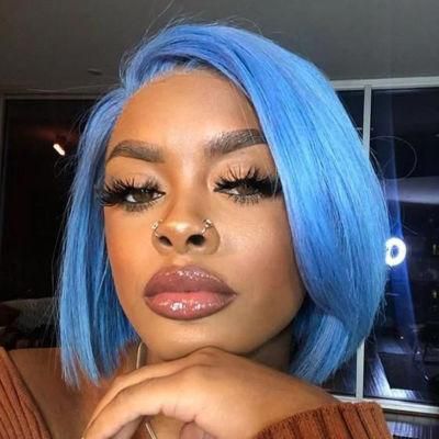 Kbeth Blue Color Bob Wig Lace Front for Women 2021 Peruvian Short Cut Colorful Straight 12 14 16 Inch Fashion Long Lasting Wigs in Stock