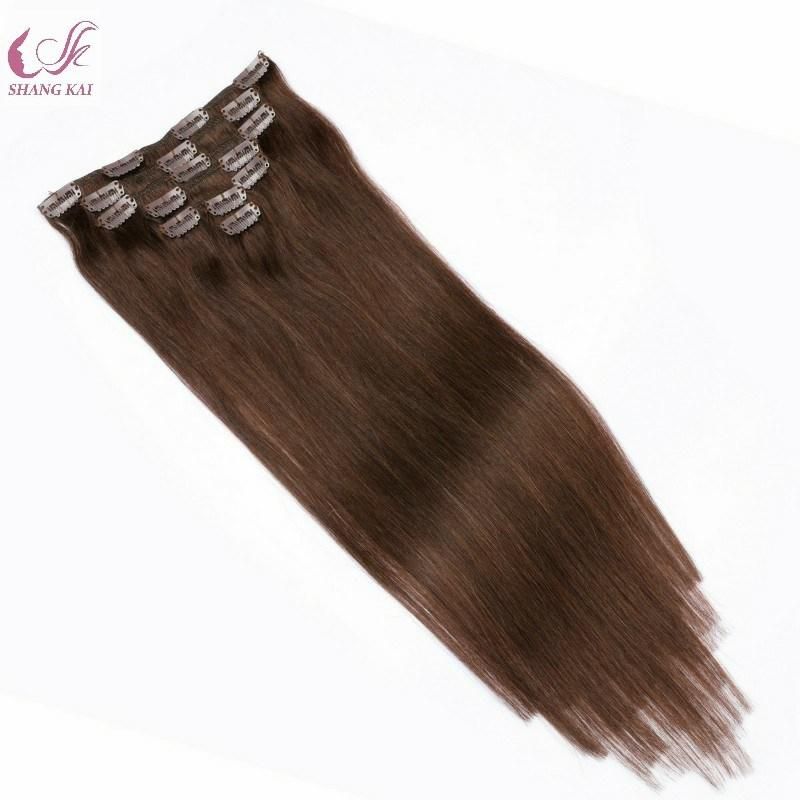 Full Head European Hair Cheap 100% Human Hair Brown Color Clip in Hair Extensions