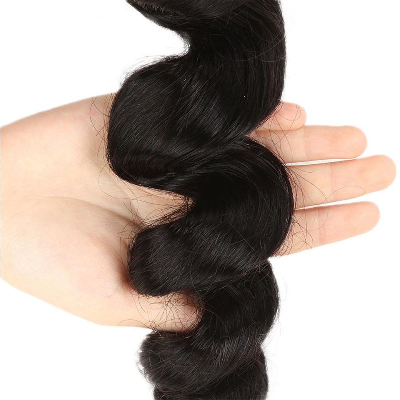 Virgin Hair Loose Wave Bundles with Closure Peruvian Hair Weave with Closure Remy 100% Human Hair Bundles with Frontal Closure Loose Wavy Hair