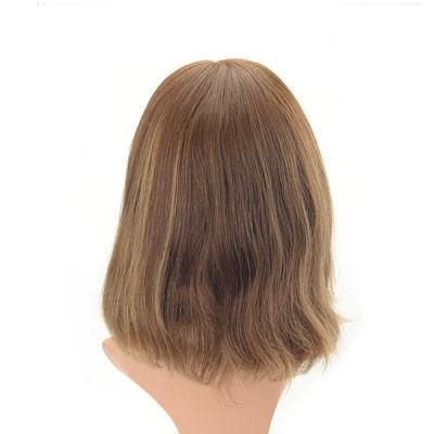 Medium Length No Layer Brown European Hair Natural Female Toupee