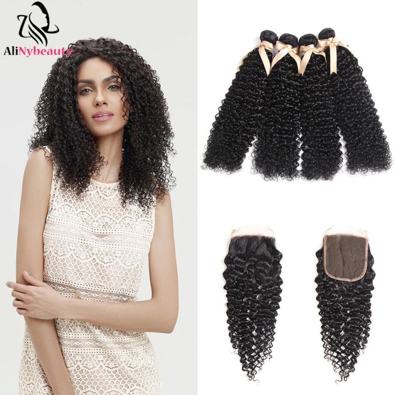 Unprocessed Virgin Brazilian Human Hair Jerry Curly Bundles with Closure