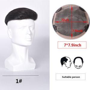 No Trimming Lace Base Toupee Human Hair Extension Clip in Hairpieces 100% Real Human Hair Topper for Men (7&quot;X7.9&quot; Lace Base, Natural Black)