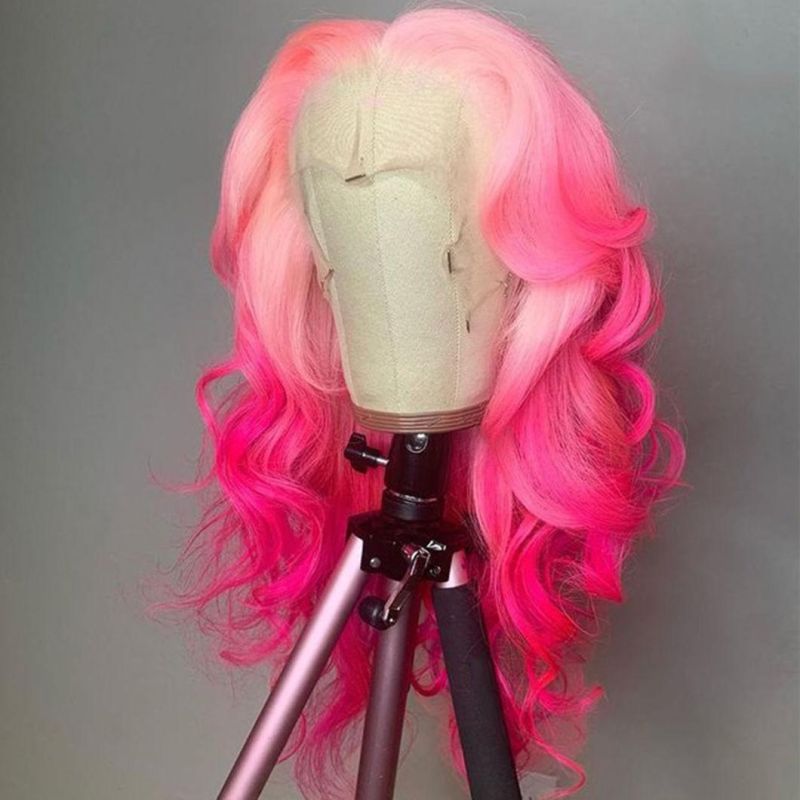 Pre Plucked HD Transparent Ombre 613 Blonde Pink Colored Body Wave Human Hair Wigs Full Frontal Wig for Women High Density 24 Inches